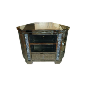 Roma Mirrored Corner TV Stand with Elegant Design and Space-Saving Style