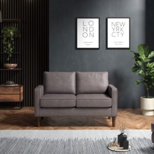 2 Seater Grey Faux Leather Sofa – Modern Compact Design