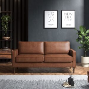 3 Seater Tan Faux Leather Sofa – Modern Spacious Comfort