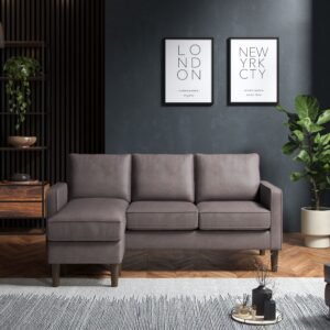 Reversible Grey Faux Leather Chaise Sofa – Modern Space-Saving Design
