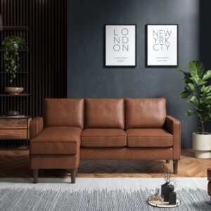 Tan Faux Leather Reversible Chaise Sofa