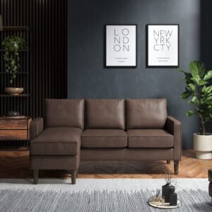 Brown Faux Leather Reversible Chaise Sofa